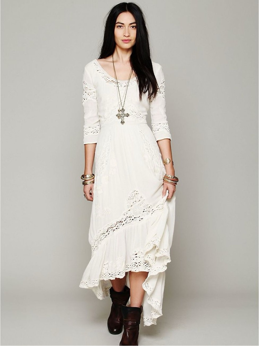 Free people Mexican wedding dress 0 white long sleeve lace detail open back